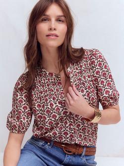 Boden Mya Flower Lattice Puff Sleeve Top, Pink/Multi - view 2, Pink/Multi