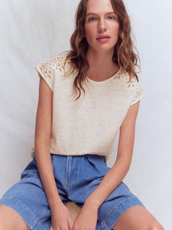 Boden Tara Cutwork Pure Linen T-Shirt - view 2, Ivory