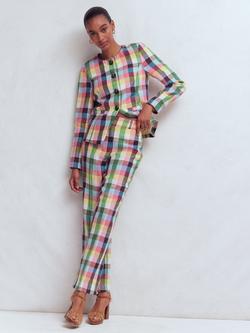 Boden Canonbury Linen Trousers, Yellow/Pink, Yellow/Pink