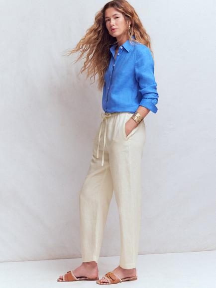 Boden Islington Linen Cropped Trousers, Ivory, Ivory
