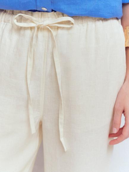 Boden Islington Linen Cropped Trousers, Ivory - view 2, Ivory