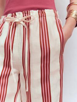 Boden Islington Wide Leg Linen Trousers, Ivory/Brown - view 2, Ivory/Brown