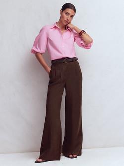 Boden Kensington Pure Linen Wide Leg Trousers, Espresso