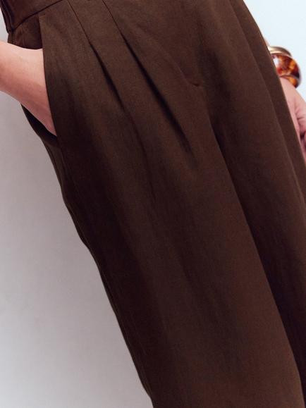 Boden Kensington Pure Linen Wide Leg Trousers - view 2, Espresso