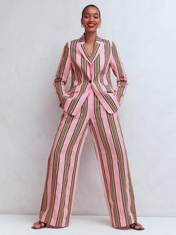 Boden Kensington Wide Leg Linen Trousers, Pink/Green, Pink/Green