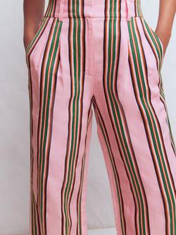 Boden Kensington Wide Leg Linen Trousers, Pink/Green - view 2, Pink/Green