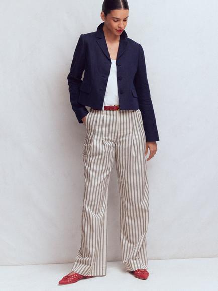 Boden Mayfair Tailored Trousers, Ivory/Navy, Ivory/Navy