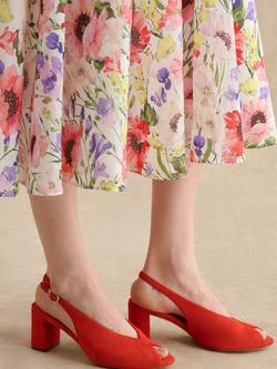 Hobbs Carla Suede Block Heel Slingback Sandals, Calendula Red - view 2, Calendula Red