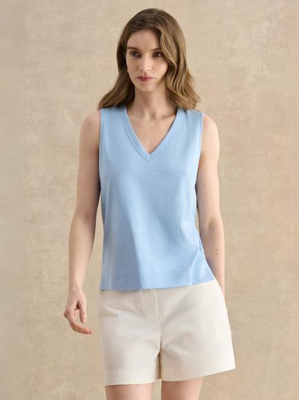 Hobbs Lilla V-Neck Vest Top, Maya Blue, Maya Blue