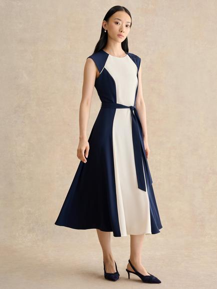 Hobbs Andrea Colour Block Midi Dress, Navy/Cream, Navy/Cream
