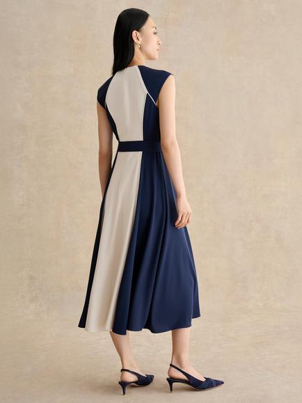 Hobbs Andrea Colour Block Midi Dress, Navy/Cream - view 2, Navy/Cream