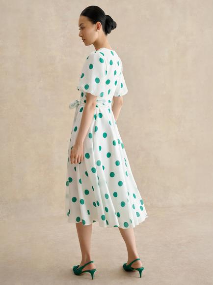 Hobbs Barrington Polka Dot Dress, Ivory/Green - view 2, Ivory/Green