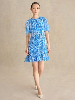Hobbs Iona Floral Mini Dress, Blue/Ivory, Blue/Ivory