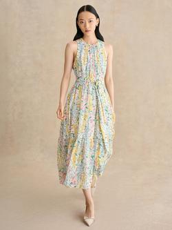 Hobbs Lillian Floral Tiered Midi Dress, Ivory/Multi, Ivory/Multi