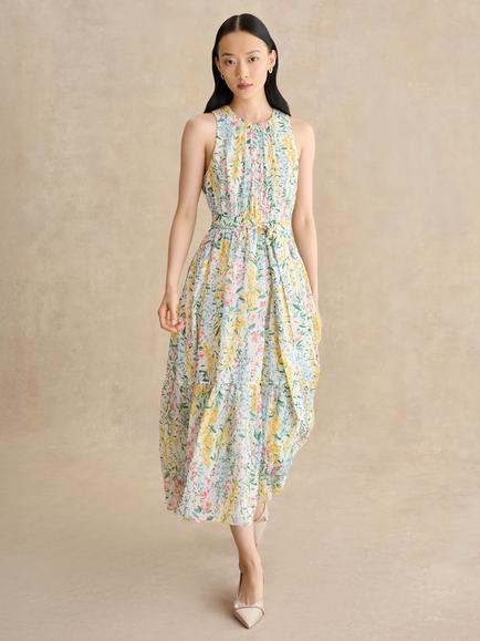 Hobbs Lillian Floral Tiered Midi Dress, Ivory/Multi, Ivory/Multi