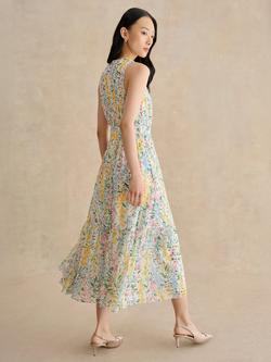 Hobbs Lillian Floral Tiered Midi Dress, Ivory/Multi - view 2, Ivory/Multi