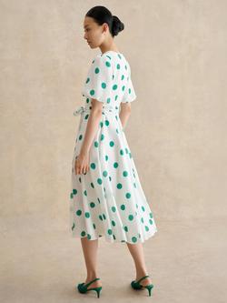 Hobbs Petite Barrington Polka Dot Midi Dress, Ivory/Green - view 2, Ivory/Green