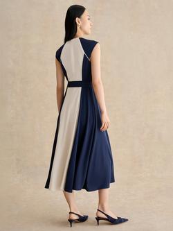 Hobbs Petite Andrea Colour Block Midi Dress, Navy/Cream - view 2, Navy/Cream