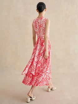 Hobbs Petite Maddie Inverted Floral Midi Dress, Red/Ivory - view 2, Red/Ivory