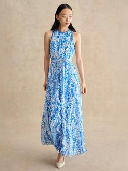 Hobbs Petite Taryn Floral Ruffle Maxi Dress, Ivory/Blue, Ivory/Blue