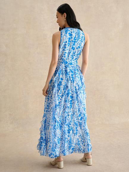 Hobbs Taryn Floral Ruffle Maxi Dress, Ivory/Blue - view 2, Ivory/Blue