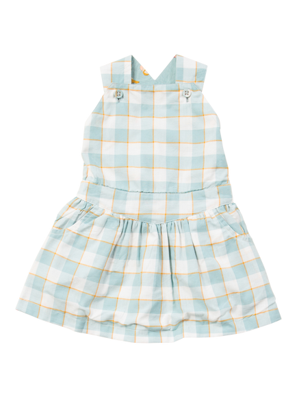 Little Green Radicals Kids' Check Print Pinafore Dress, Blue, Blue