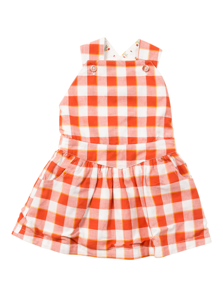 Little Green Radicals Kids' Check Print Pinafore Dress, Red, Red
