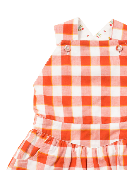 Little Green Radicals Kids' Check Print Pinafore Dress, Red - view 2, Red