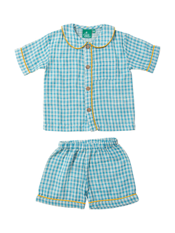Little Green Radicals Kids' Check Print Short Pyjama Set, Blue, Blue