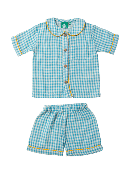 Little Green Radicals Kids' Check Print Short Pyjama Set, Blue, Blue