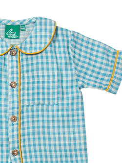 Little Green Radicals Kids' Check Print Short Pyjama Set, Blue - view 2, Blue