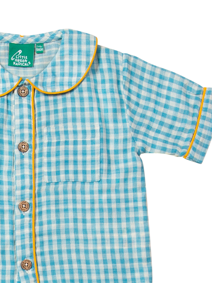 Little Green Radicals Kids' Check Print Short Pyjama Set, Blue - view 2, Blue