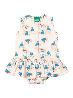 Little Green Radicals Baby Bluebirds Button Ruffle Romper, Cream, Cream