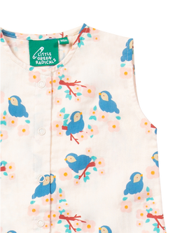 Little Green Radicals Baby Bluebirds Button Ruffle Romper, Cream - view 2, Cream