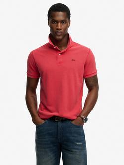Superdry Classic Pique Cotton Short Sleeve Polo Shirt, Raspberry Pink, Raspberry Pink