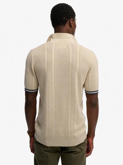 Superdry Knit Texture Cotton Short Sleeve Polo Shirt - view 2, Oatmeal Beige