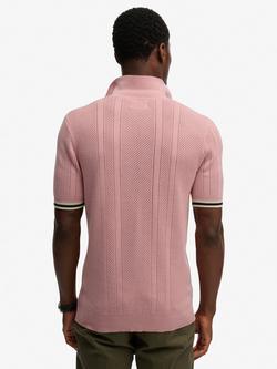 Superdry Knit Texture Cotton Short Sleeve Polo Shirt, Grey Pink - view 2, Grey Pink