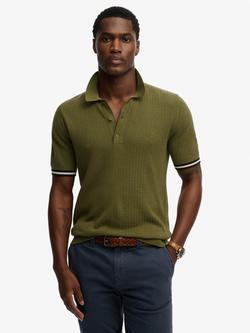 Superdry Knit Texture Cotton Short Sleeve Polo Shirt, Classic Olive, Classic Olive