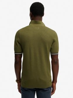 Superdry Knit Texture Cotton Short Sleeve Polo Shirt, Classic Olive - view 2, Classic Olive
