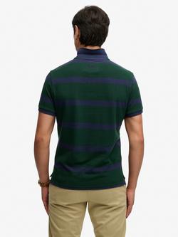 Superdry Crest Stripe Cotton Short Sleeve Polo Shirt, Green/Navy Stripe - view 2, Green/Navy Stripe