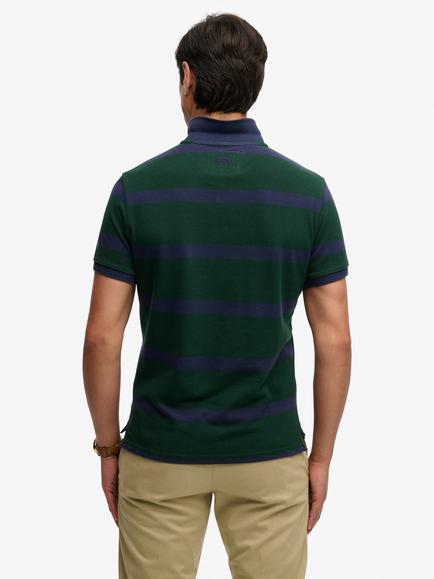 Superdry Crest Stripe Cotton Short Sleeve Polo Shirt, Green/Navy Stripe - view 2, Green/Navy Stripe