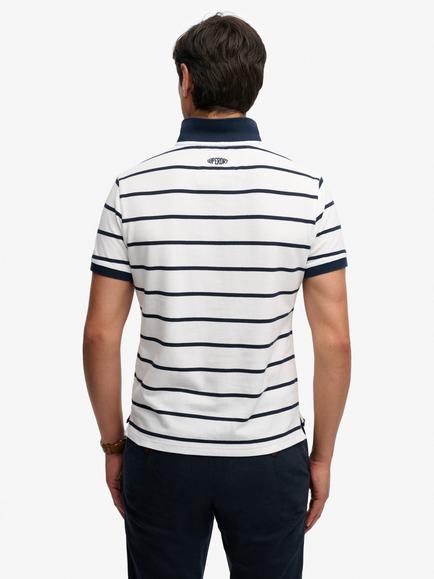 Superdry Crest Stripe Cotton Short Sleeve Polo Shirt, Optic/Navy Stripe - view 2, Optic/Navy Stripe
