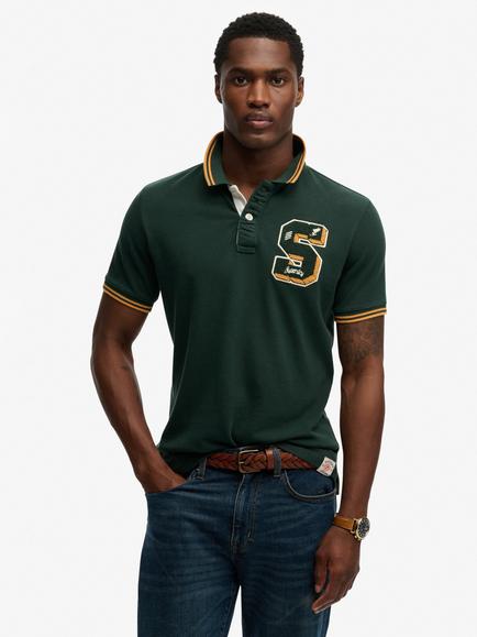 Superdry Vintage Athletic Patch Cotton Polo Shirt, Enamel Green, Enamel Green