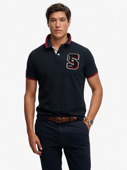 Superdry Vintage Athletic Patch Cotton Polo Shirt, Eclipse Navy, Eclipse Navy