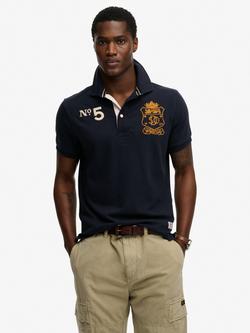 Superdry Double Emblem Jersey Cotton Short Sleeve Rugby Polo Top, Eclipse Navy, Eclipse Navy