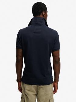 Superdry Double Emblem Jersey Cotton Short Sleeve Rugby Polo Top, Eclipse Navy - view 2, Eclipse Navy