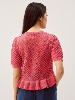 Monsoon Shea Ruffle Short Sleeve Cardigan, Pink - view 2, Pink