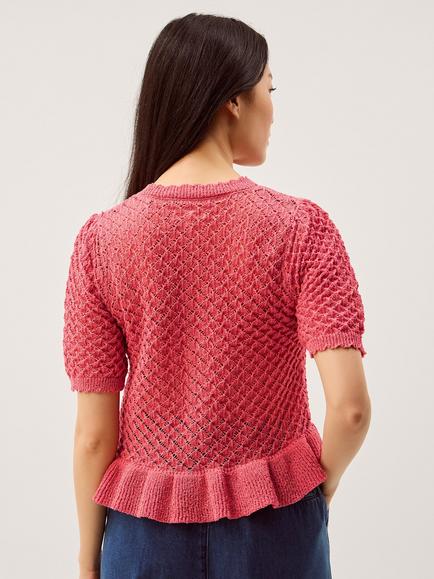 Monsoon Shea Ruffle Short Sleeve Cardigan, Pink - view 2, Pink