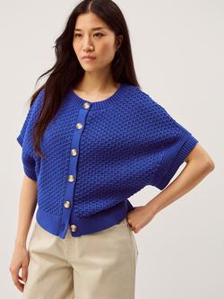 Monsoon Sienna Short Sleeve Cardigan, Cobalt, Cobalt