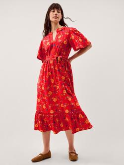 Monsoon Libby Floral Jersey Midi Dress, Red, Red